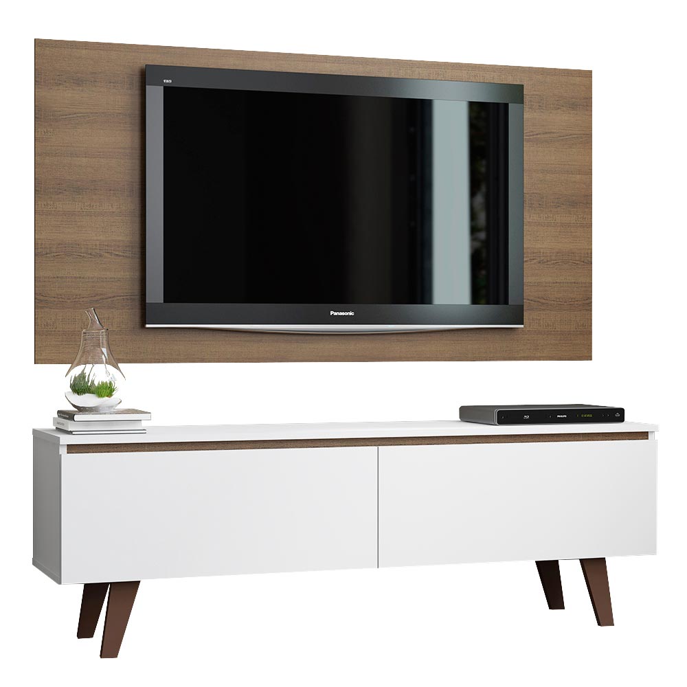 Rack con Panel de TV Le Mans hasta 55 pulgadas, 2 puertas, Blanco/Marrón