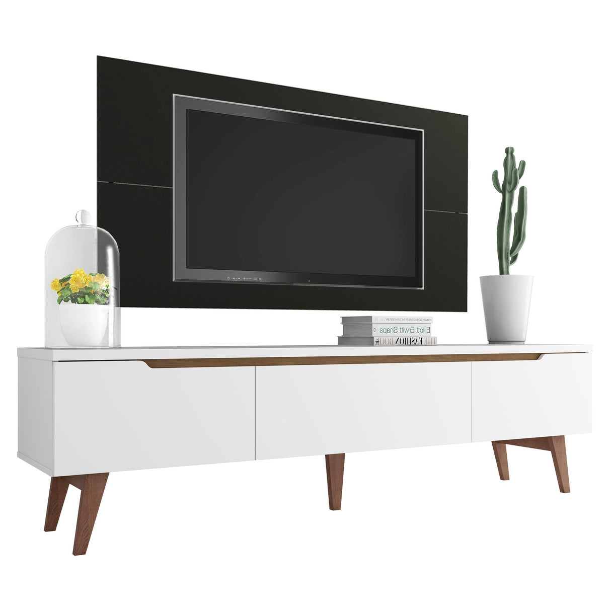Rack Madesa Reims con Panel para TV hasta 55 Pulgadas 2 Puertas y 1 Cajón Blanco/Negro