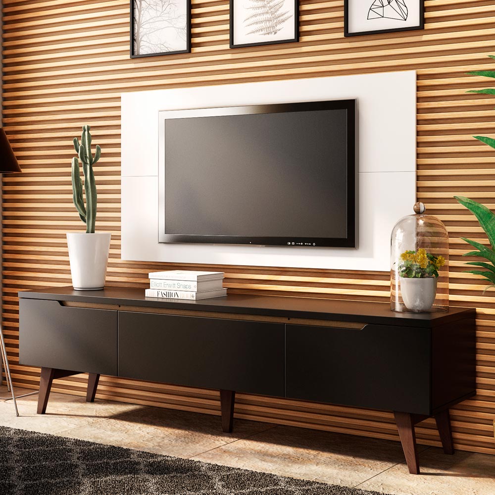 Rack para TV Madesa Reims con Panel de TV hasta 55 Pulgadas 2 Puertas e 1 Cajon Negro/Blanco