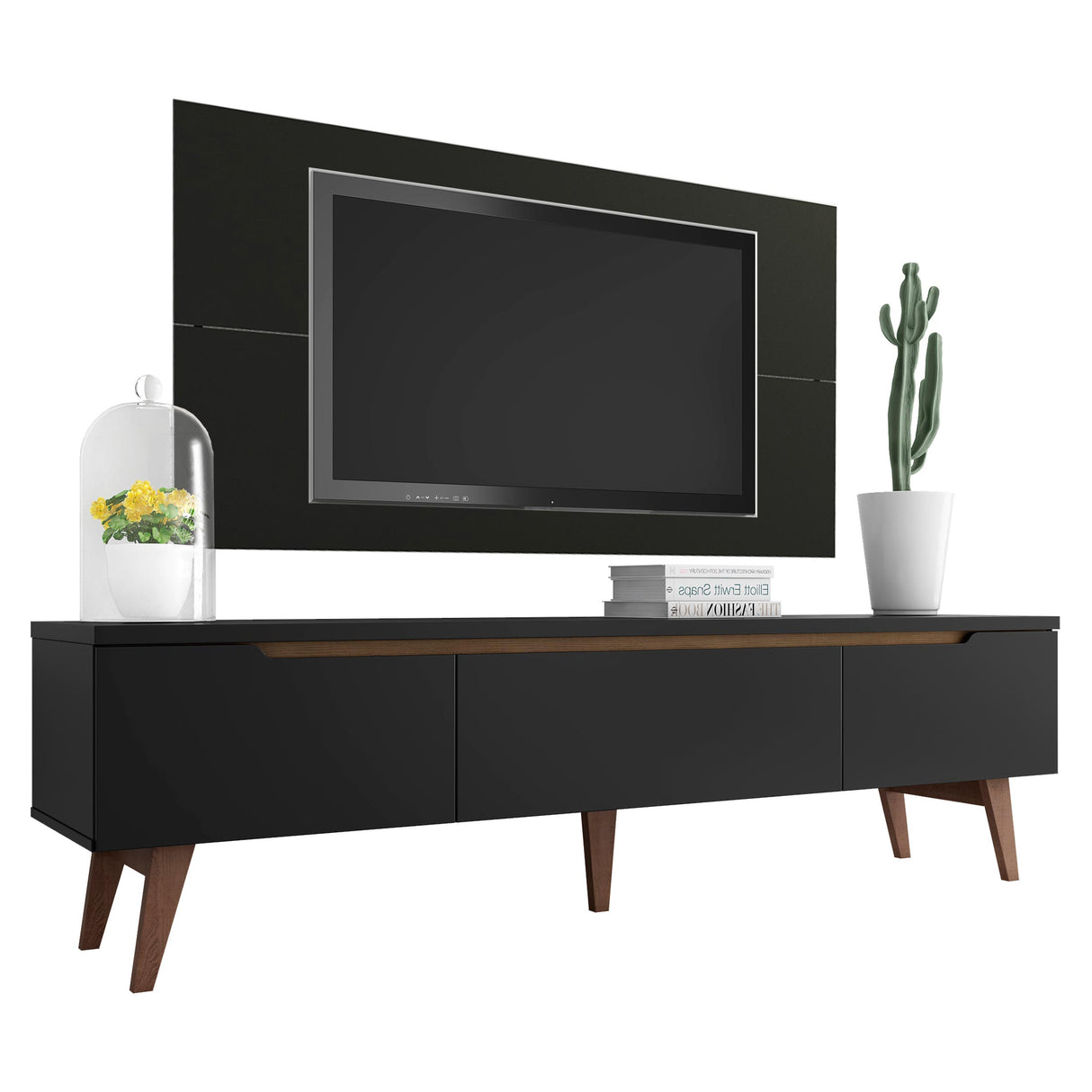 Rack Madesa Reims con Panel para TV hasta 55 Pulgadas 2 Puertas y 1 Cajón Negro