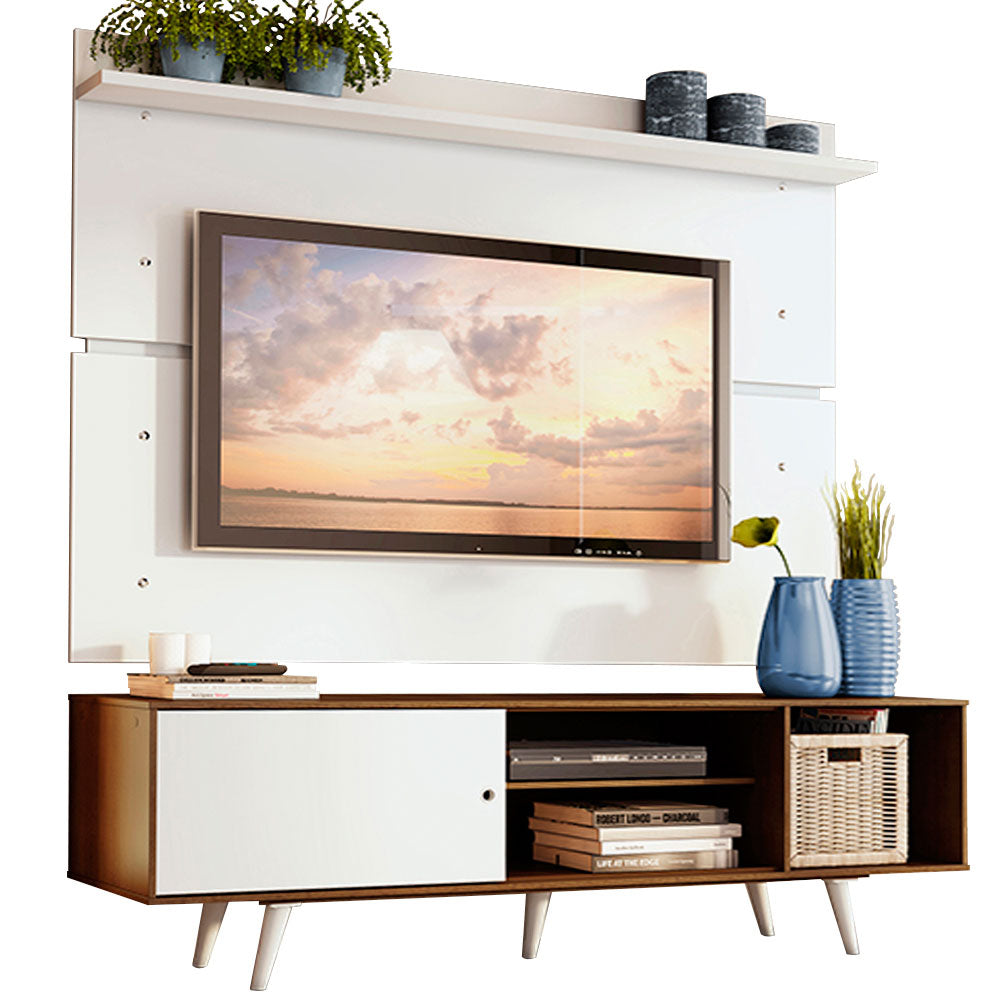 Rack Dubai con Panel de TV hasta 65 Pulgadas 160 cm con Patas Marrón/Blanco/Blanco Madesa
