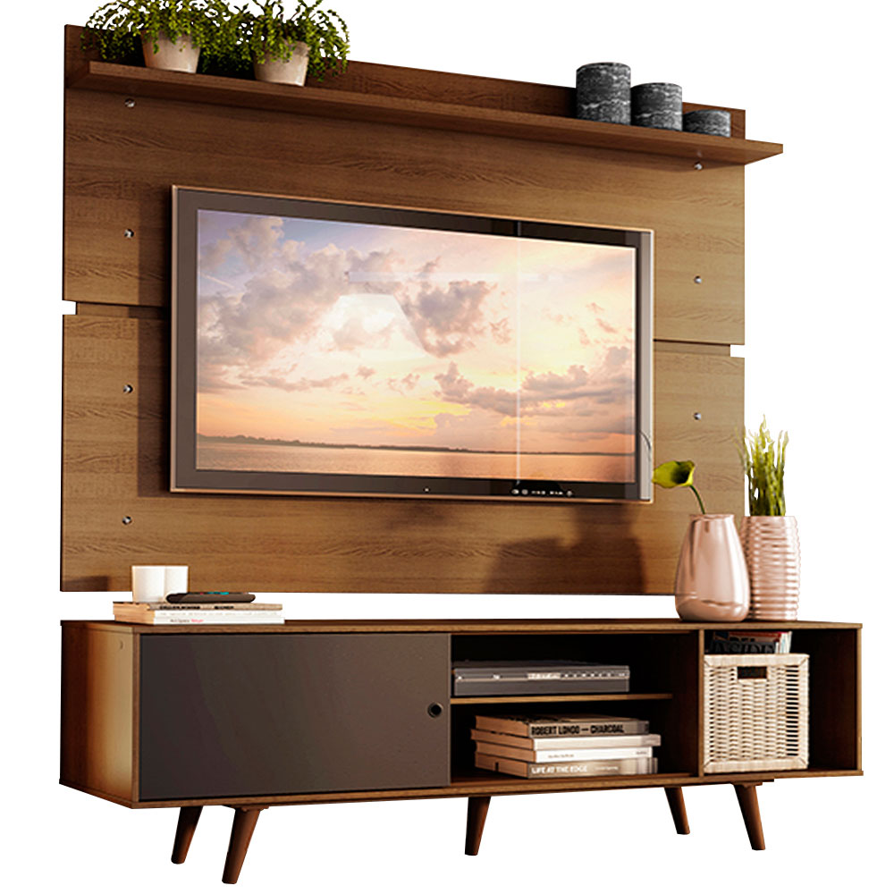 Rack Madesa Dubai con Panel para TV hasta 65 Pulgadas con Patas Marrón/Negro
