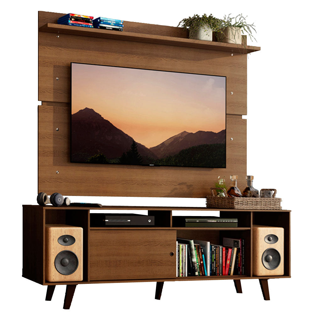 Rack Madesa Cancun con Patas y Panel para TV hasta 65 Pulgadas Marrón