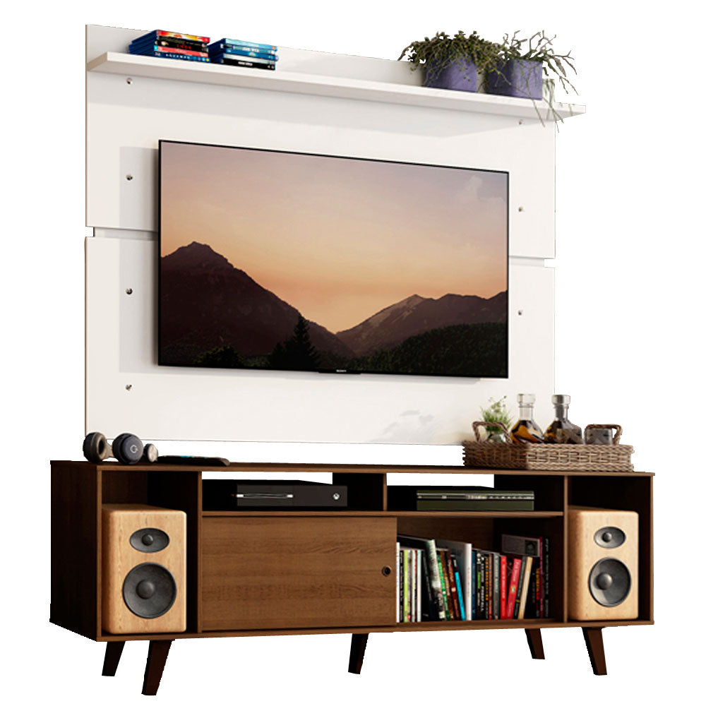 Rack Madesa Cancun con Patas y Panel para TV hasta 65 Pulgadas Marrón/Blanco