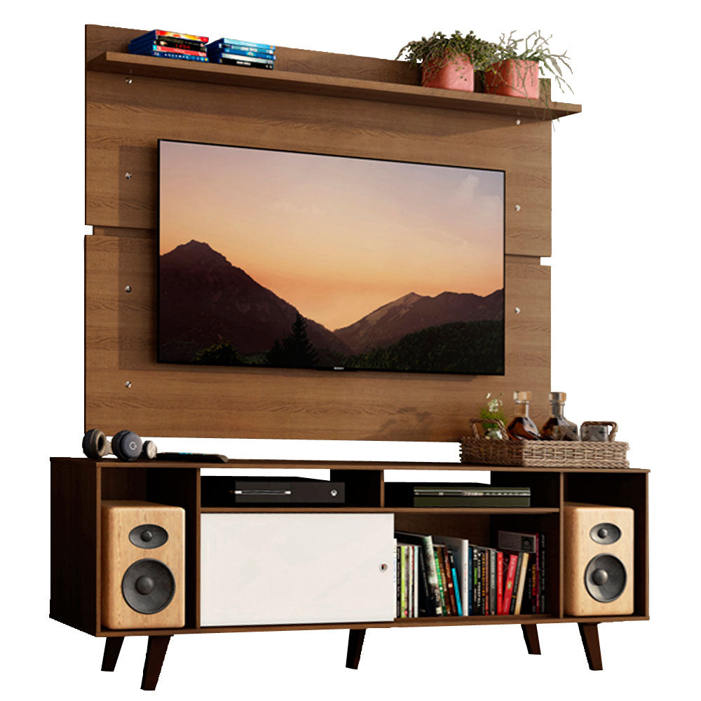 Rack Madesa Cancun con Patas y Panel para TV hasta 65 Pulgadas Marrón/Blanco