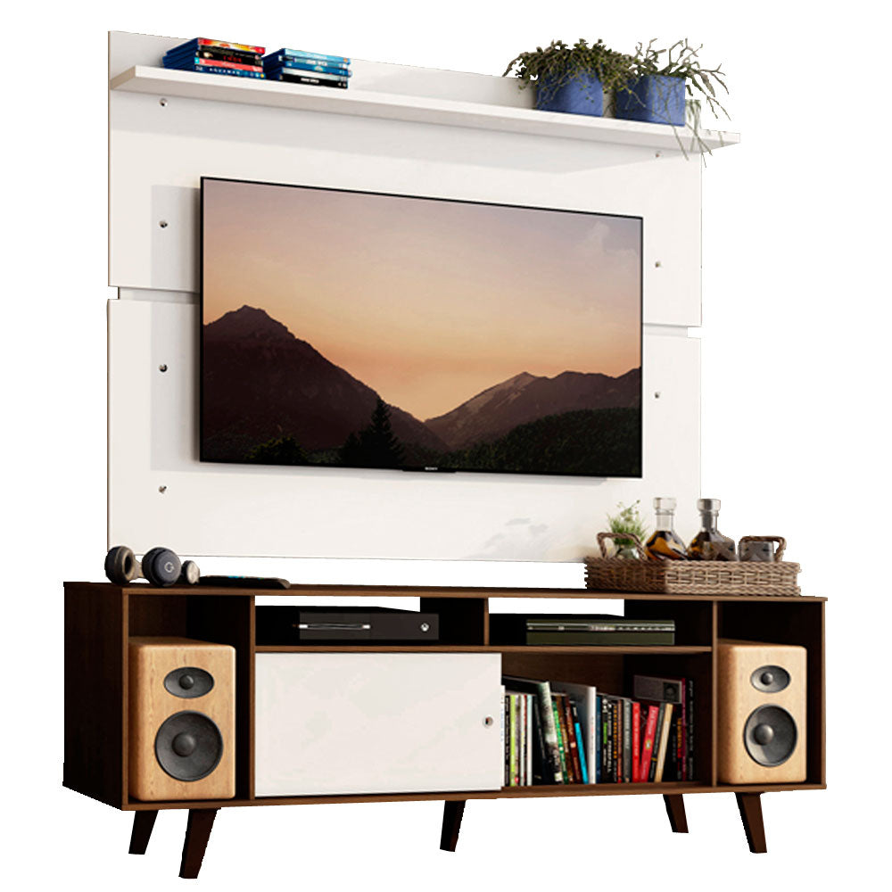Rack Madesa Cancun con Patas y Panel para TV hasta 65 Pulgadas Marrón/Blanco