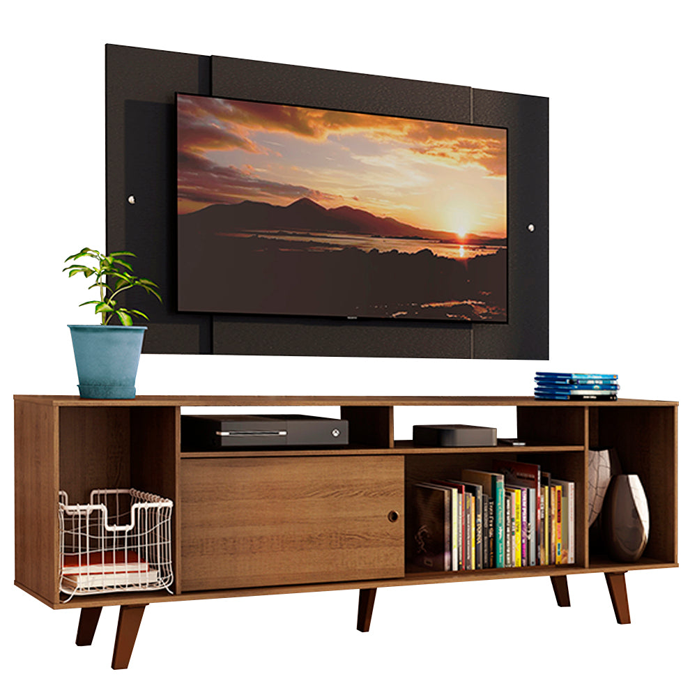 Rack Madesa Cancun con Patas y Panel para TV hasta 58 Pulgadas Marrón/Negro