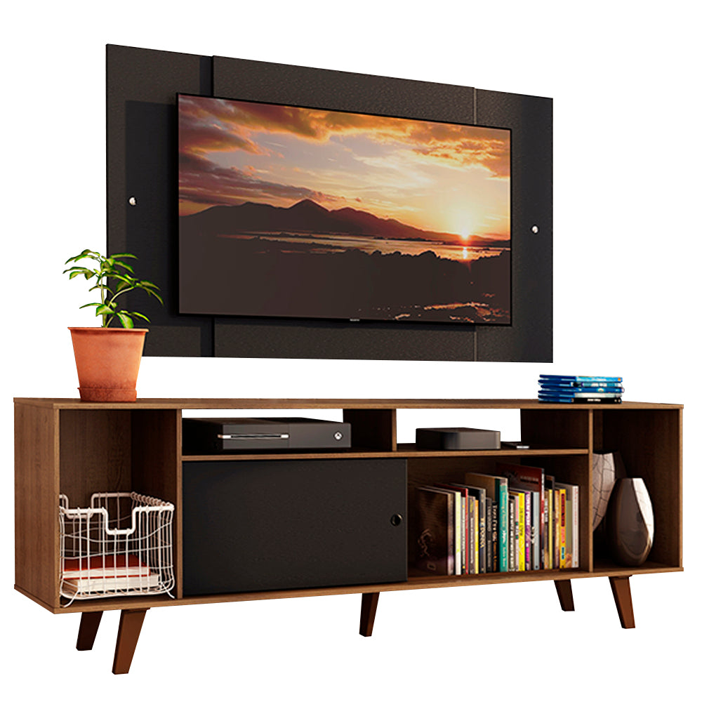 Rack Madesa Cancun con Patas y Panel para TV hasta 58 Pulgadas Negro/Marrón