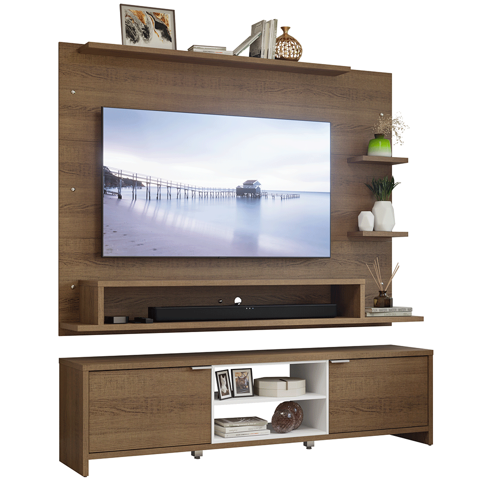 Rack con Panel para TV hasta 60 Pulgadas 180 cm Marrón/Blanco Metz Madesa