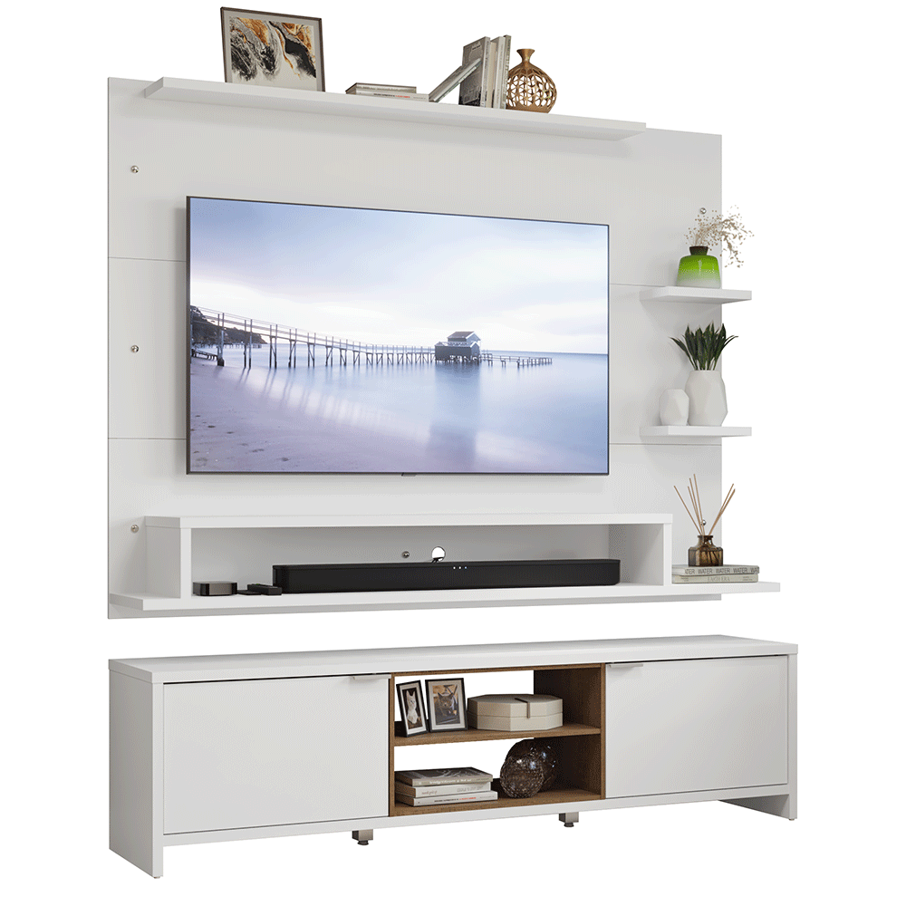 Rack con Panel para TV hasta 60 Pulgadas 180 cm Blanco/Marrón Metz Madesa