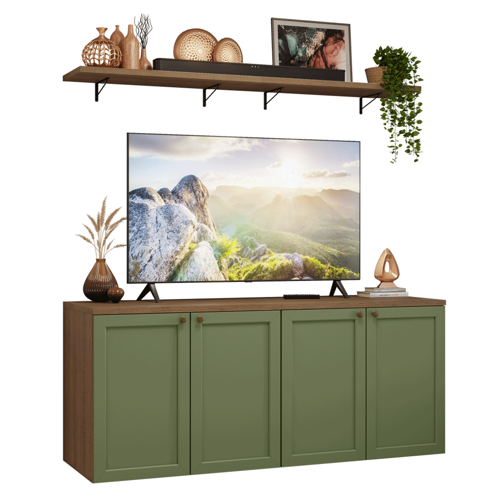 Rack hasta 70 pulgadas + repisas de 160cm, Marrón/Verde Vik 05