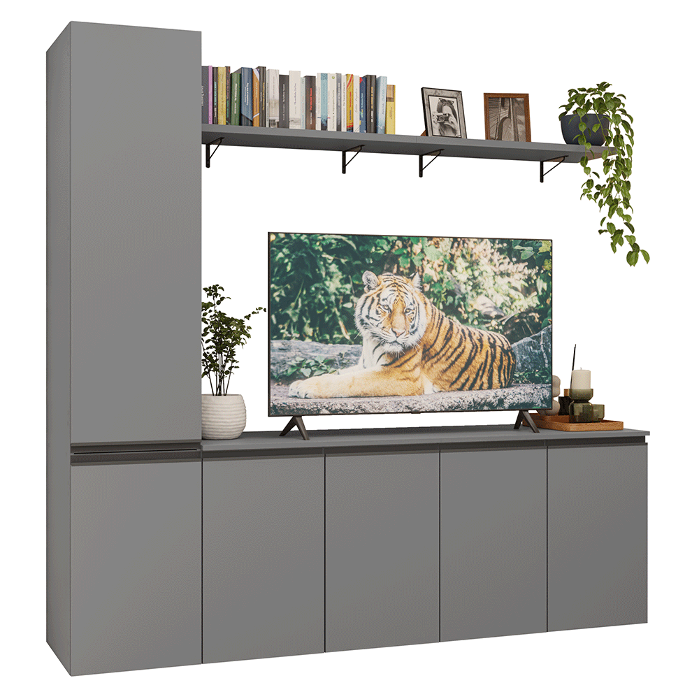 Rack para TV hasta 70 pulgadas flotante + repisa de 200cm, Gris Nice 01