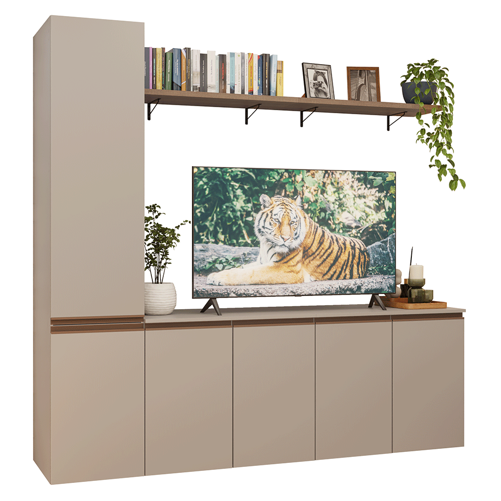 Rack para TV hasta 70 pulgadas flotante + repisa de 200 cm, Crema Nice 01