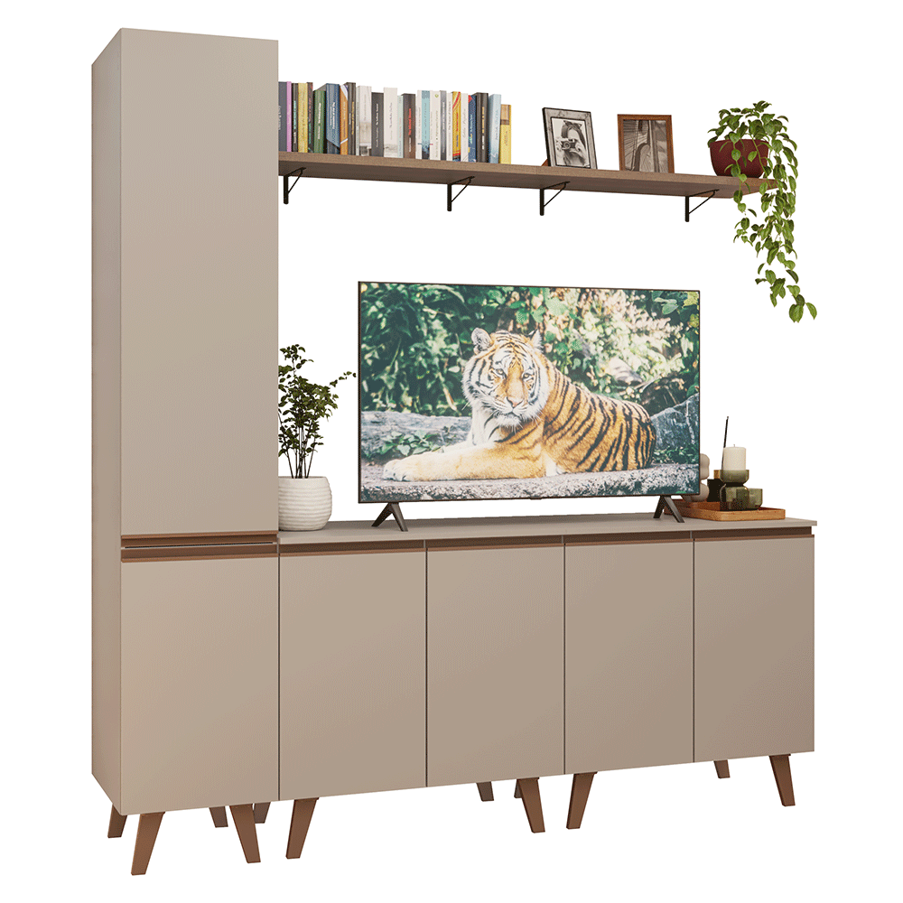 Rack para TV hasta 70 pulgadas + repisa 200cm Crema Nice 02