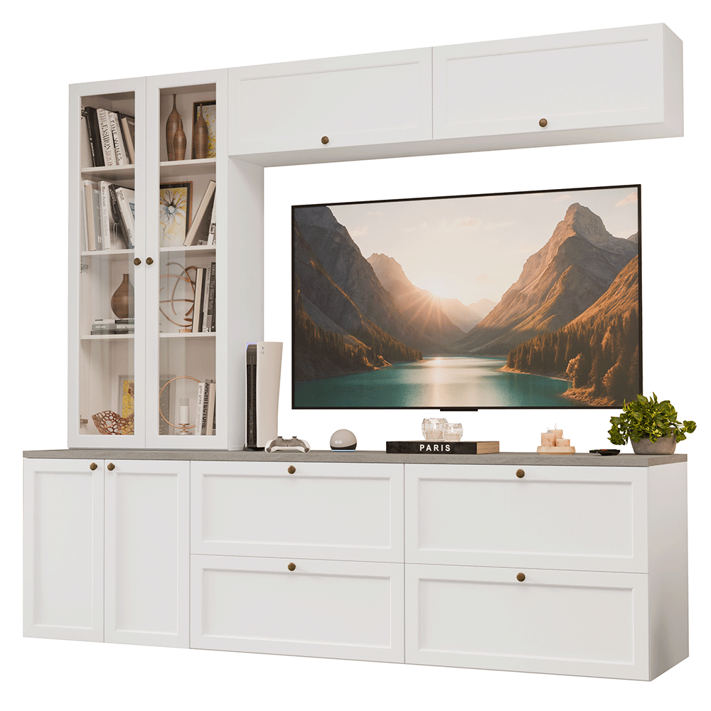 Centros de Entretenimiento con Rack + Cristaleiro 230 cm Blanco Vik Madesa 01