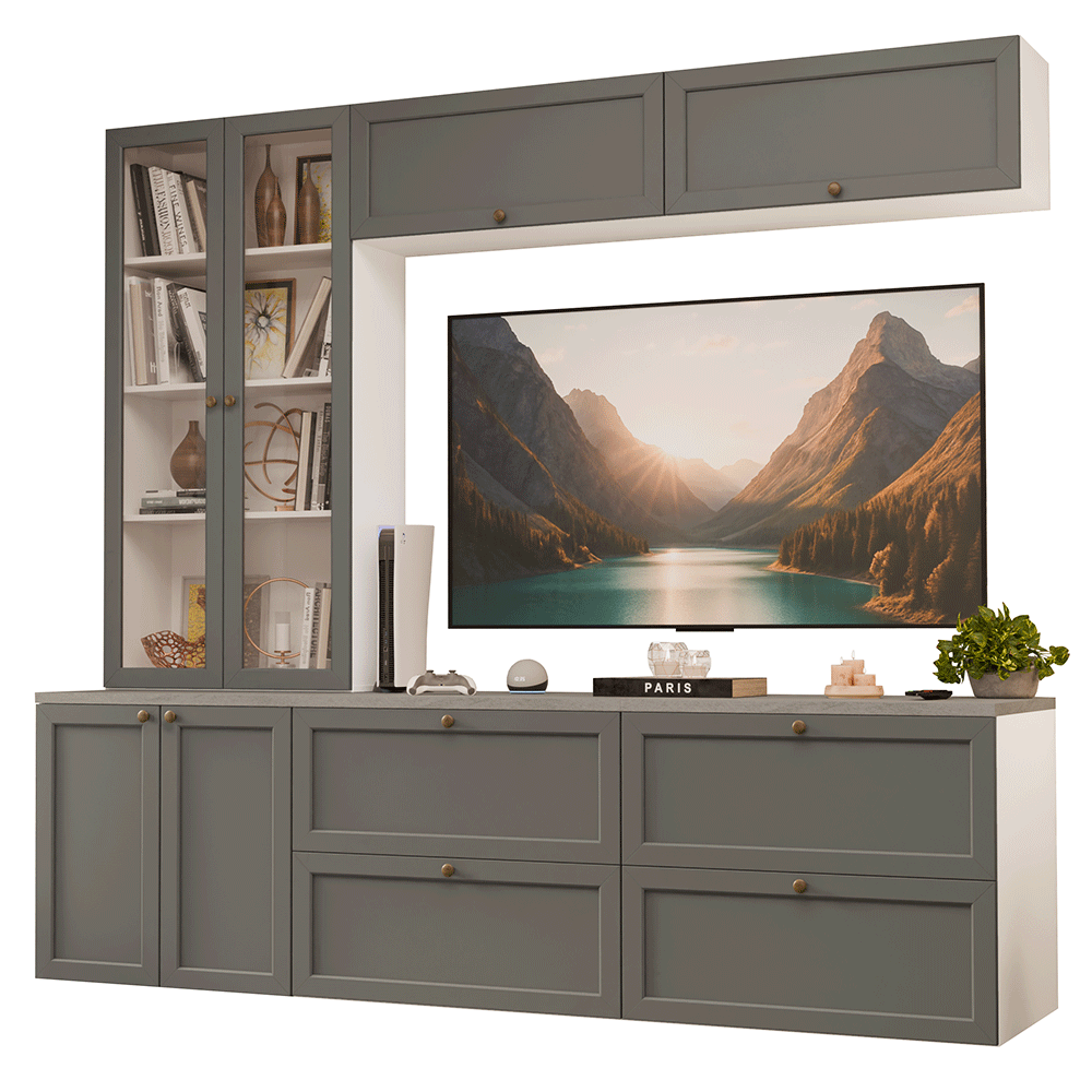 Centros de Entretenimiento con Rack + Cristaleiro 230 cm Blanco/Gris Vik Madesa 01
