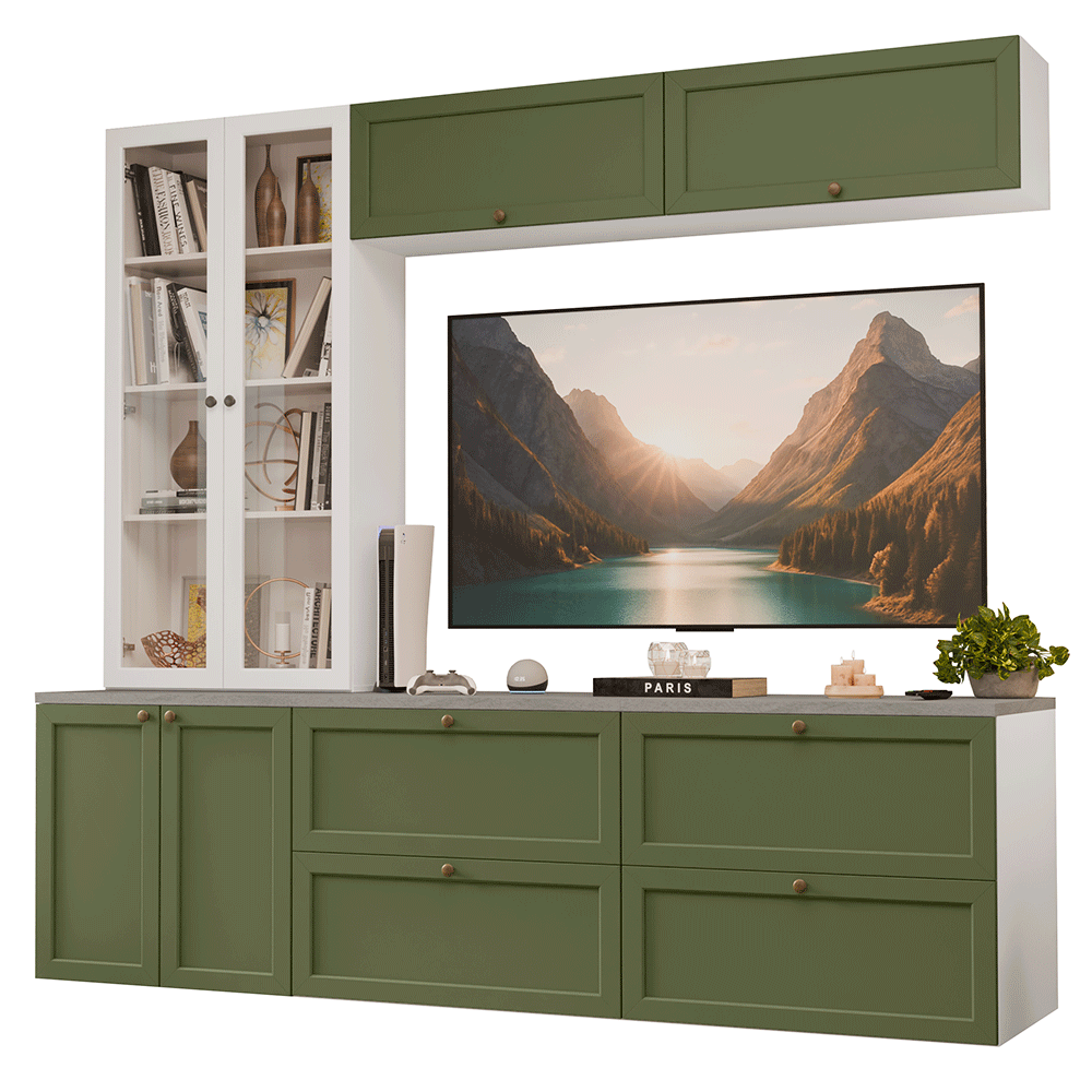 Centros de Entretenimiento con Rack + Cristaleiro 230 cm Blanco/Verde/Blanco Vik Madesa 01