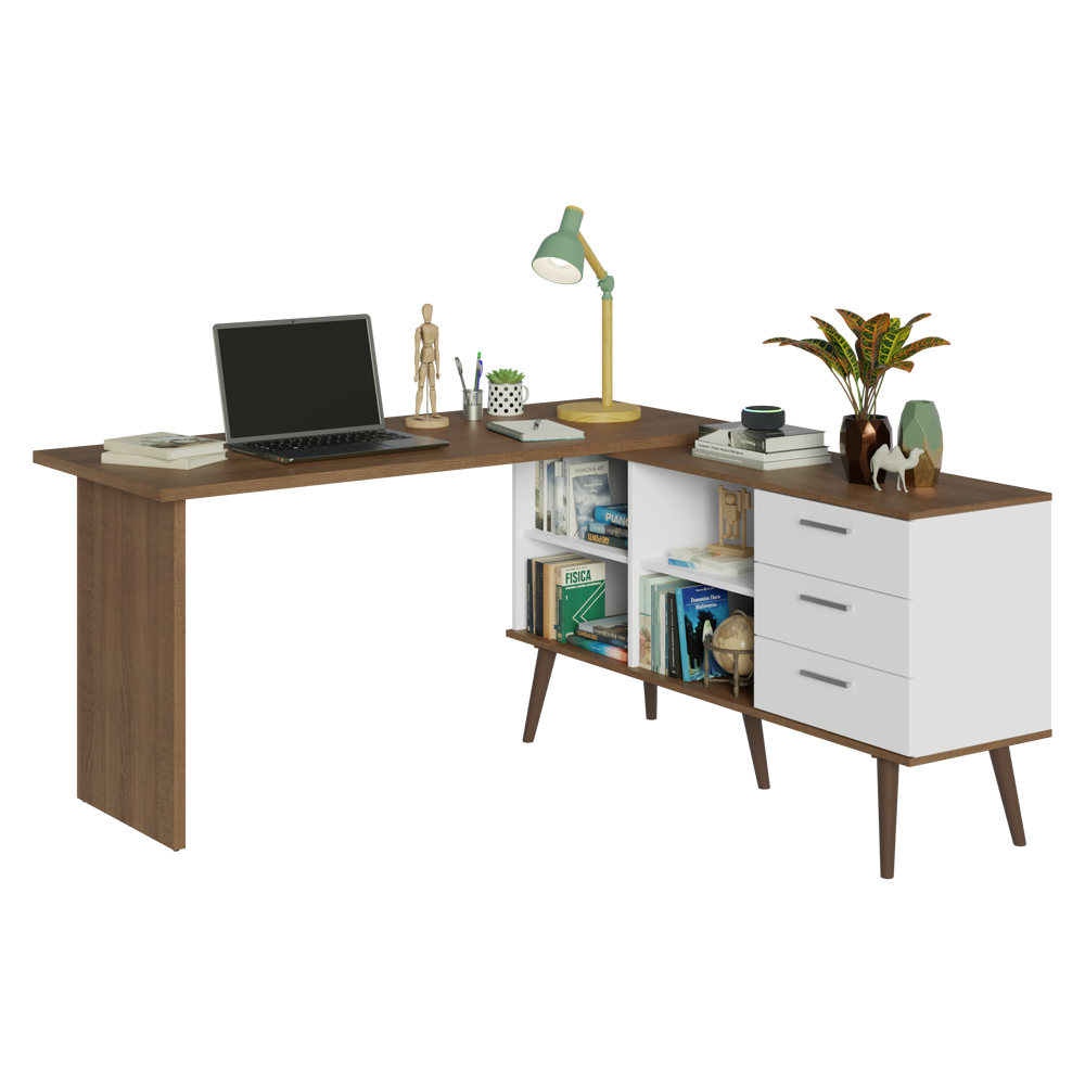 Escritorio Mesa de Estudos esquinero 3 Cajones Blanco Lisboa Madesa