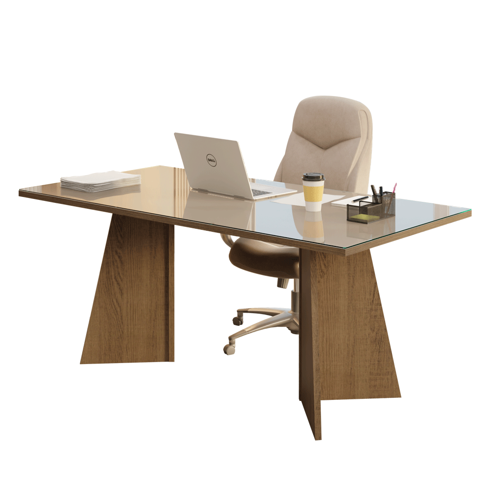 Escritorio para Oficina Director Presidente 180 cm con Tapa de Vidrio 5388 Marrón/Crema