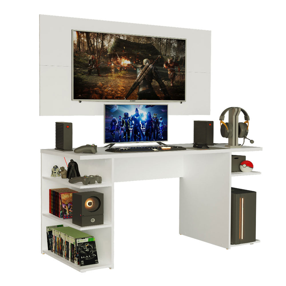 Escritorio Gamer Madesa 9409 e Panel para TV hasta 50 Pulgadas Blanco