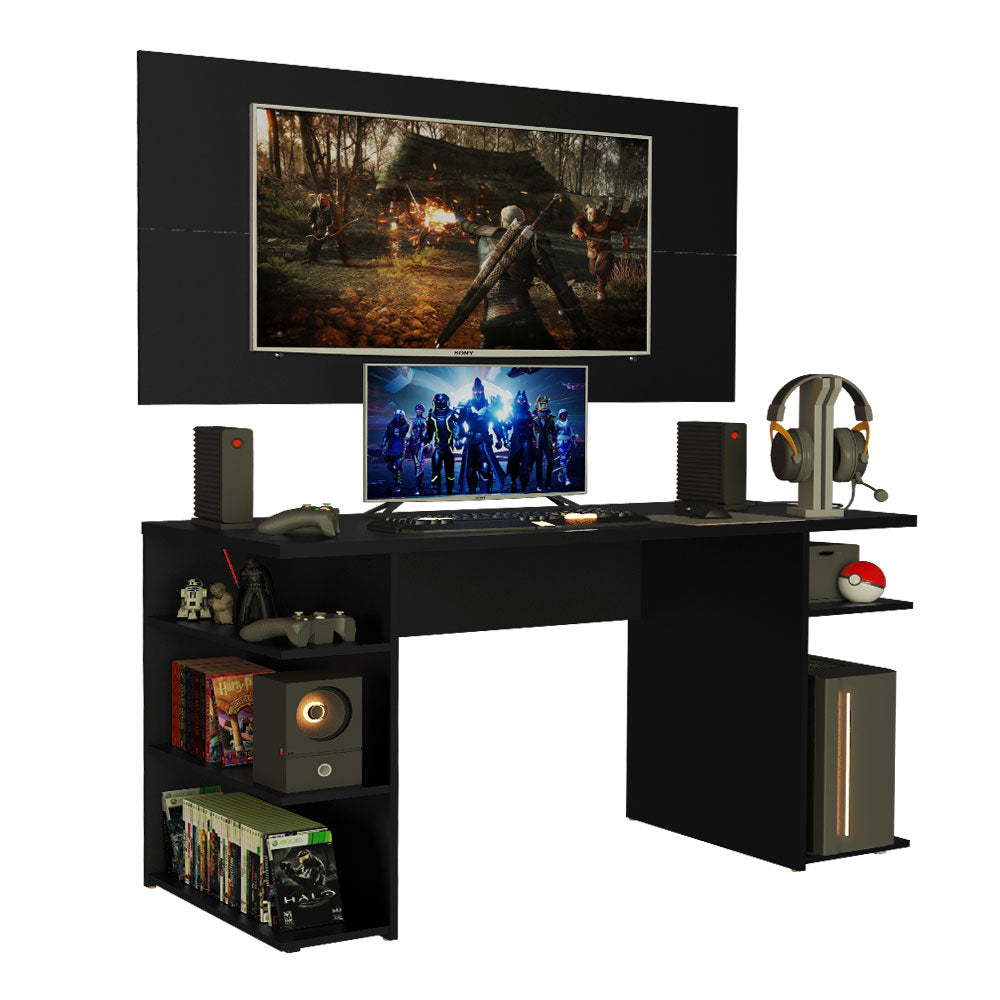 Escritorio Gamer Madesa 9409 con Panel para TV hasta 50 Pulgadas Negro
