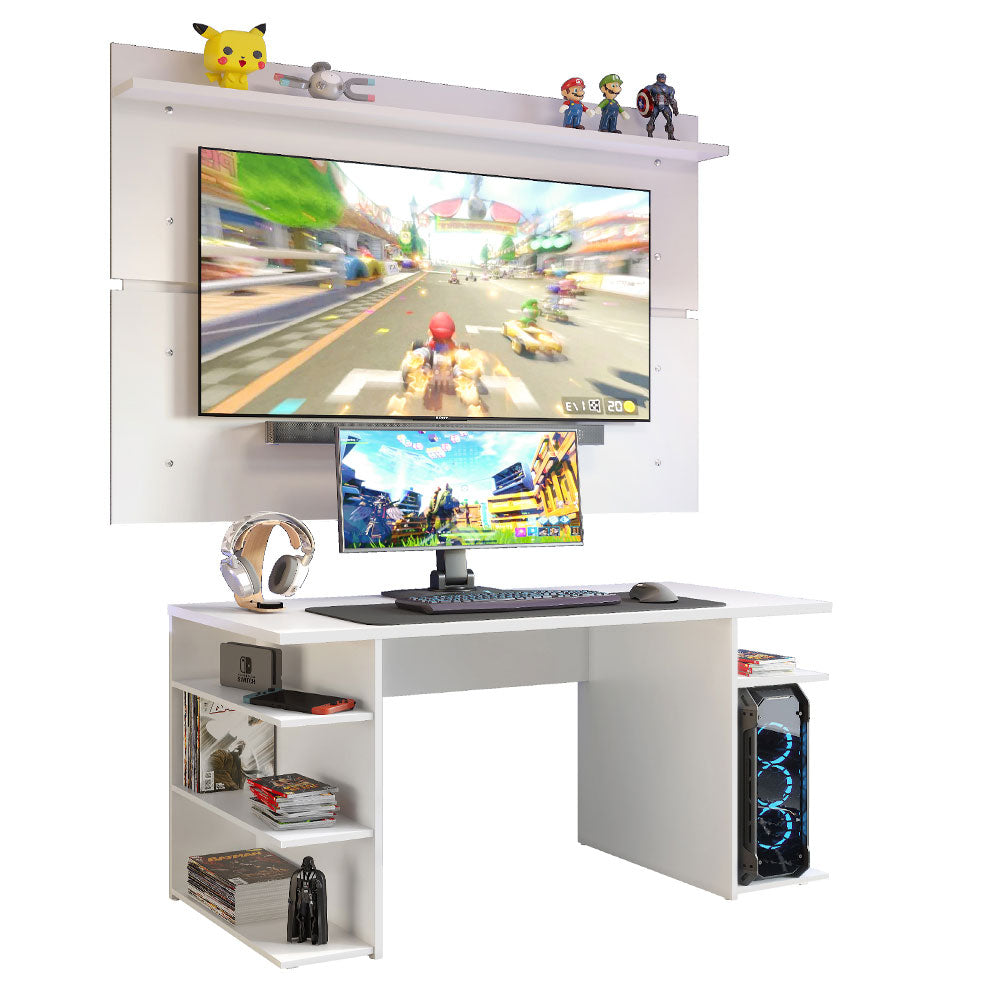 Escritorio Gamer Madesa 9409 con Panel para TV hasta 65 Pulgadas Blanco