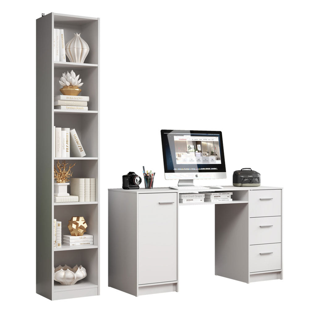 Escritorio de Oficina Madesa Alaska + Mueble Estante Librero Blanco