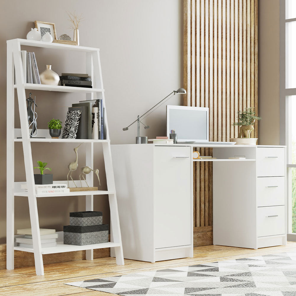 Escritorio Alaska + Estantería Escalera Blanca