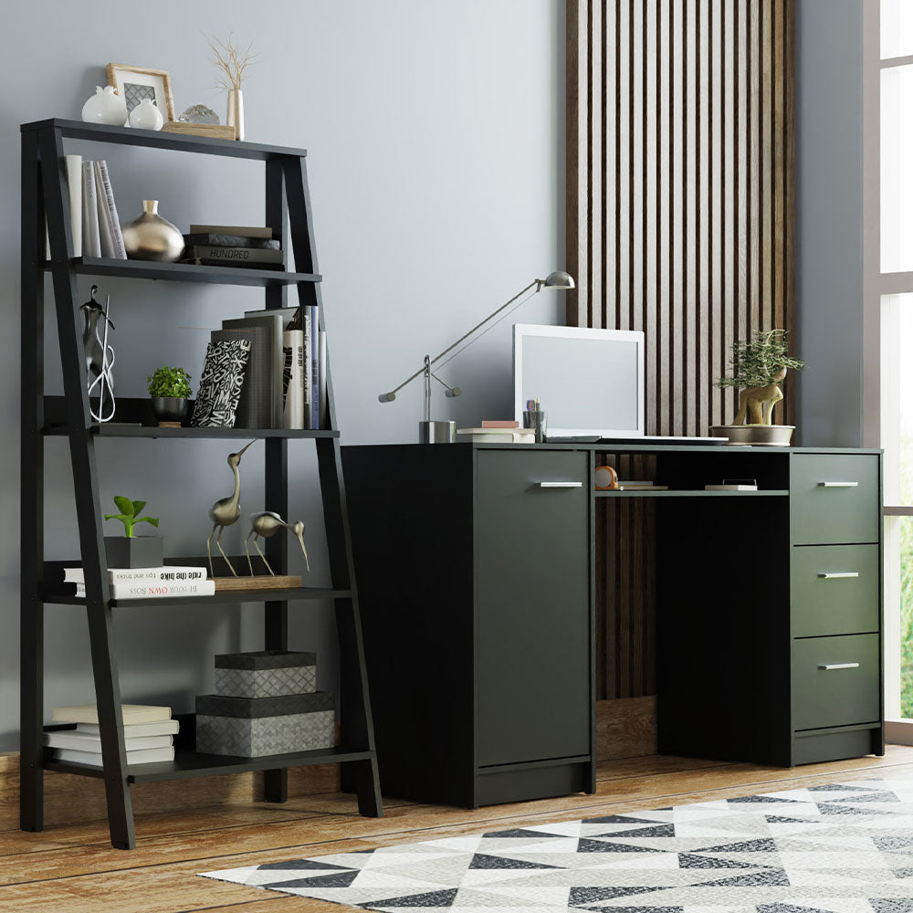 Escritorio Alaska + Estantería Escalera Negro