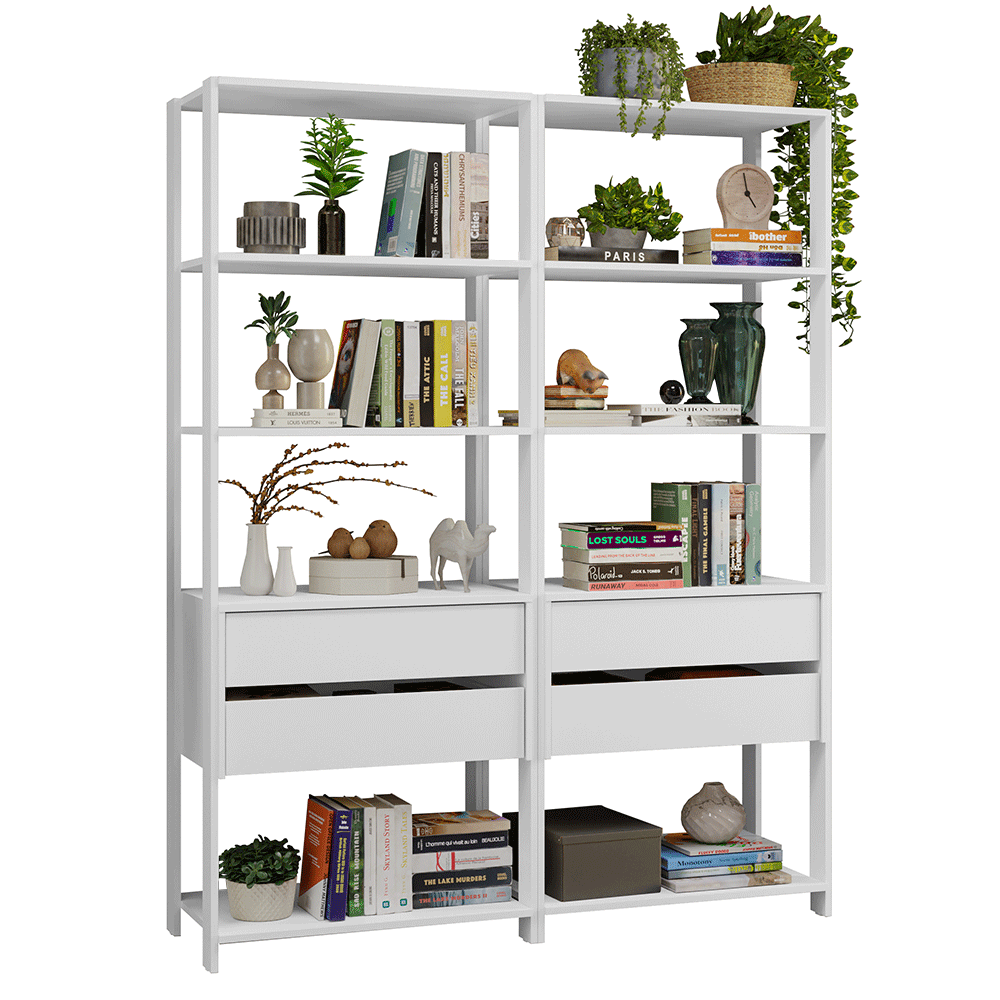Estante Mueble Multiuso para Livros 4 Cajones 8 Repisas 140cm Blanco Madesa