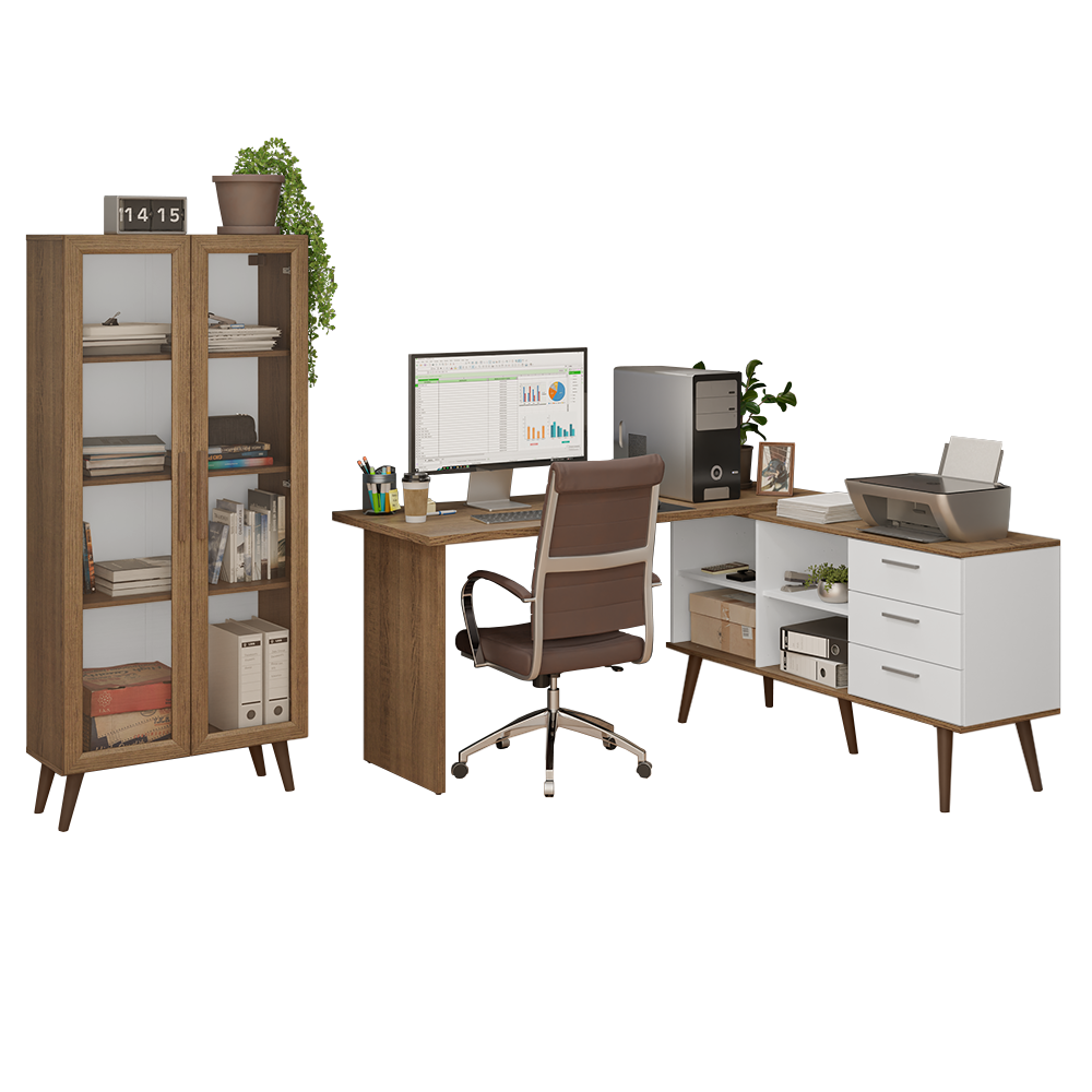 Kit Oficina 2 Muebles Madesa Escritorio + Vitrina Multiuso MB