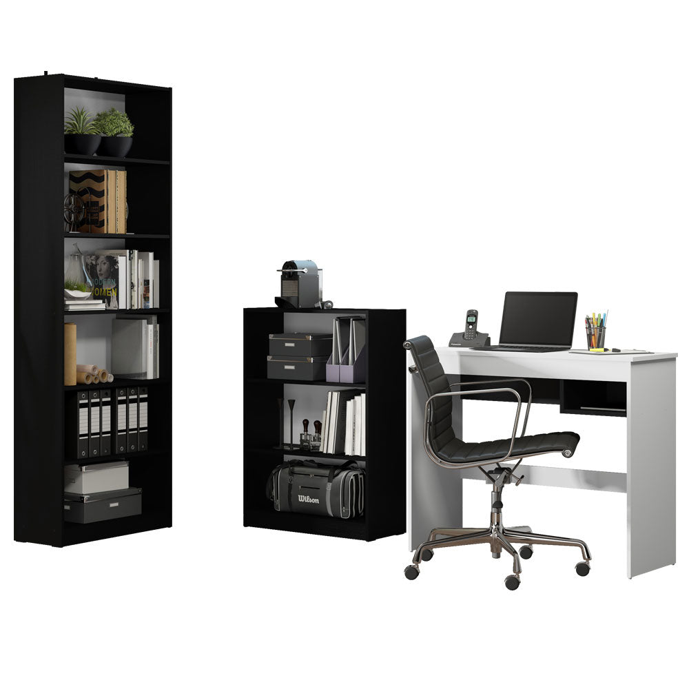 Escritorio Madesa Rubi + Estante 6908 + Estante 6907 Negro/Blanco