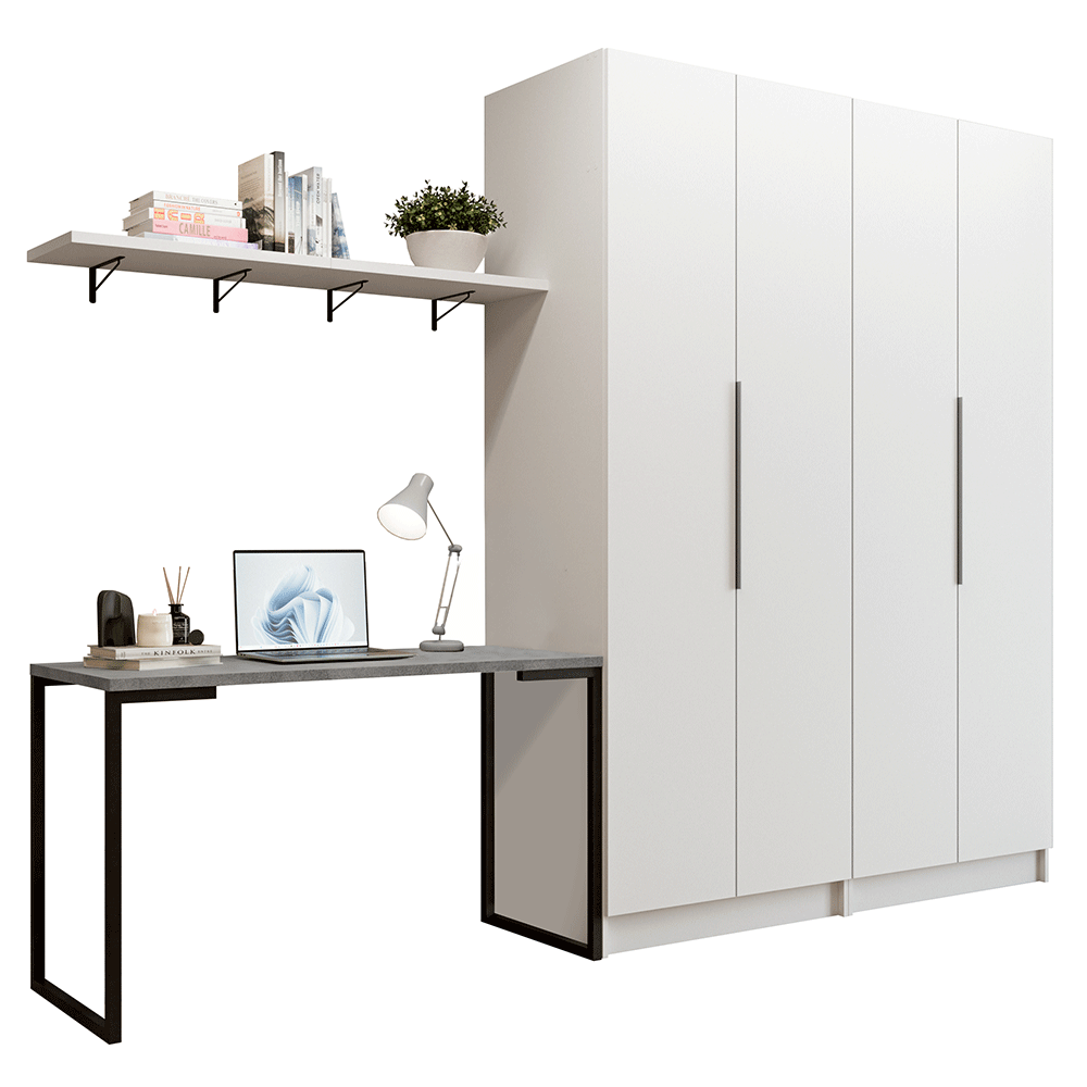 Conjunto Home Office 2 Placard Neo 1 Escritorio 2 Repisas Blanco Madesa