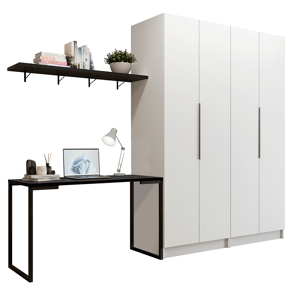 Conjunto Home Office 2 Placard Neo 1 Escritorio 2 Repisas Blanco/Negro Madesa