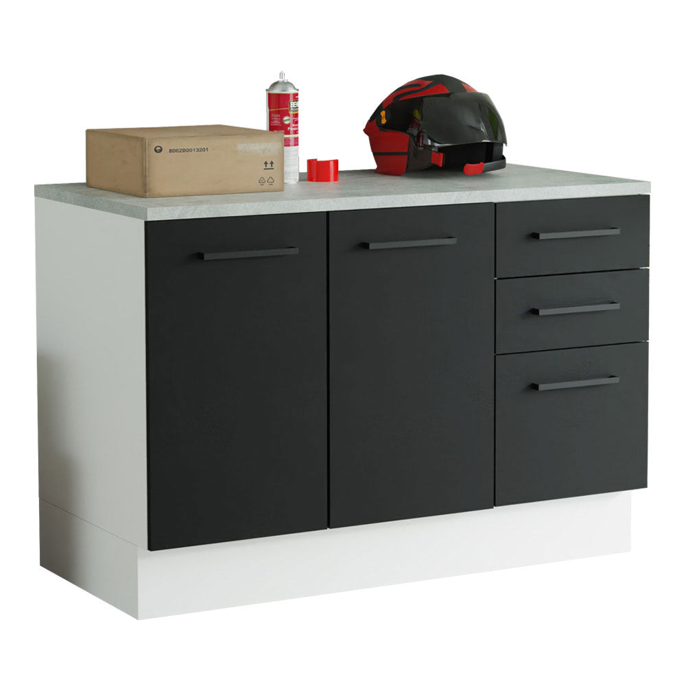 Bajo Mesada Multiuso 120cm 2 Puertas 3 Cajones Blanco/Negro Agata Madesa