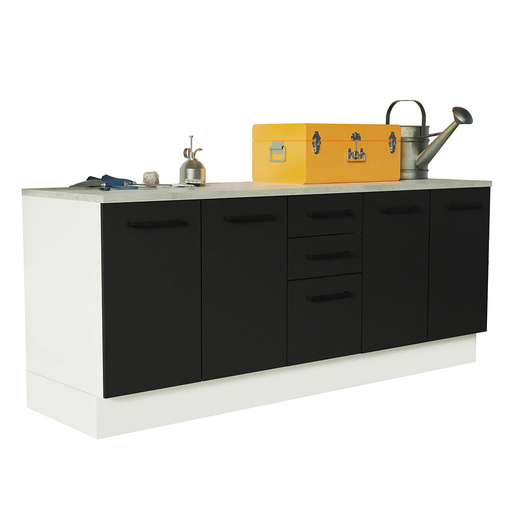 Kit con 2 Bajo mesada Multiuso 4 Puertas 3 Cajones Blanco/Negro Agata Madesa
