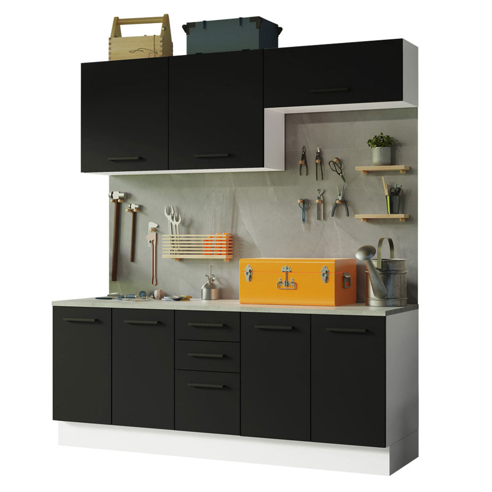 Kit con 2 Bajo mesada e 2 Alacena Multiuso 200cm Blanco/Negro Agata Madesa