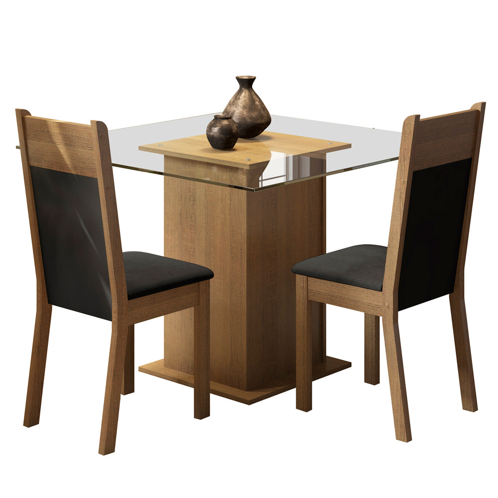 Juego de Comedor Madesa Moni Mesa Tapa de Vidrio con 2 Sillas Marrón/Negro/Sintético Negro