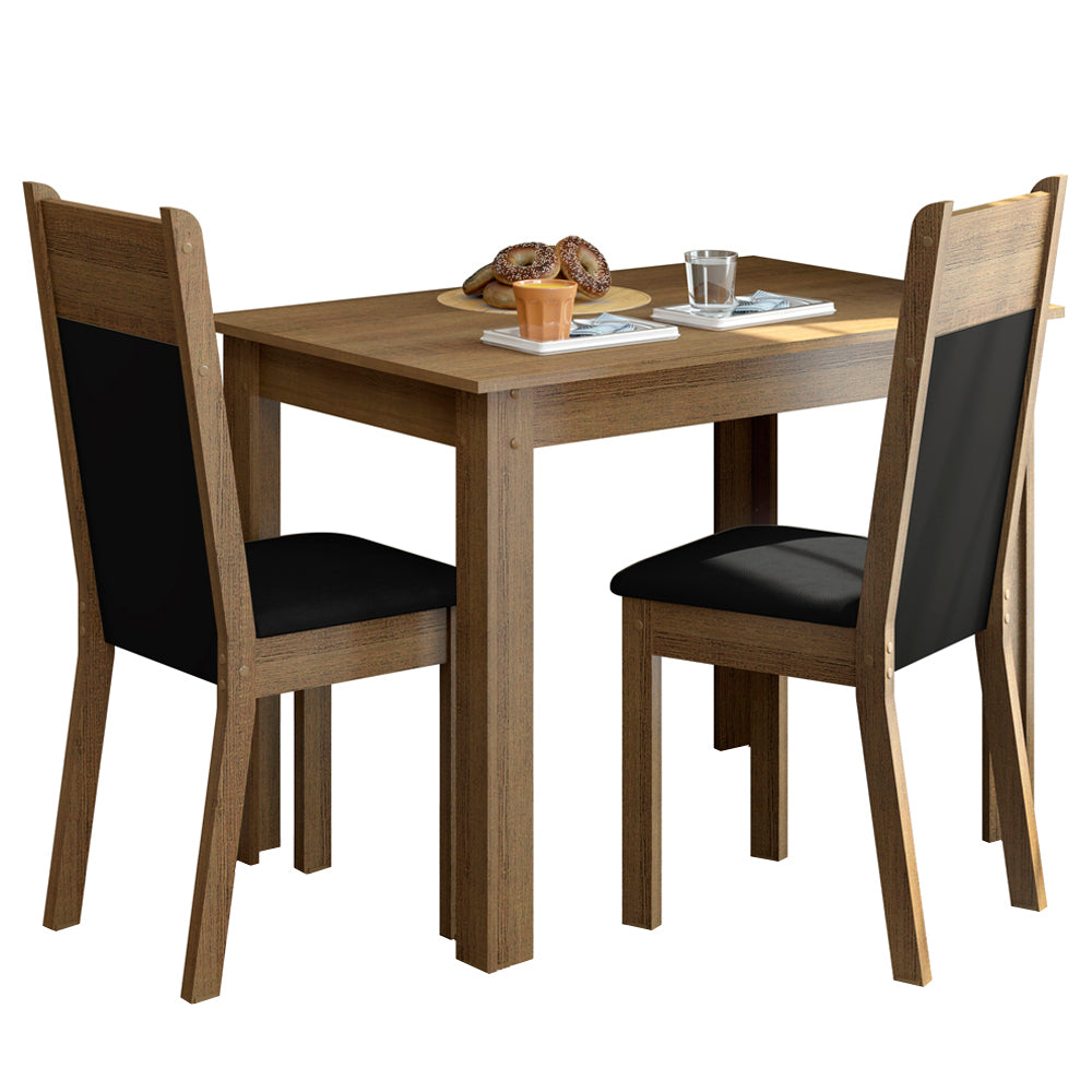 Juego de Comedor Madesa Lola Mesa Tapa de Madera con 2 Sillas Marrón/Negro/Sintético Negro