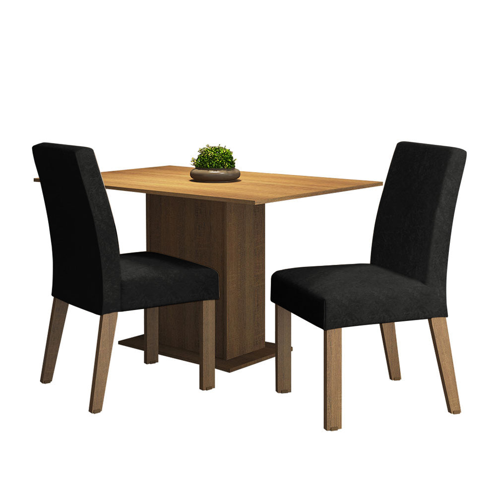 Juego de Comedor Mesa Tapa de Madera 2 Sillas Marrón/Oxford Manu Madesa