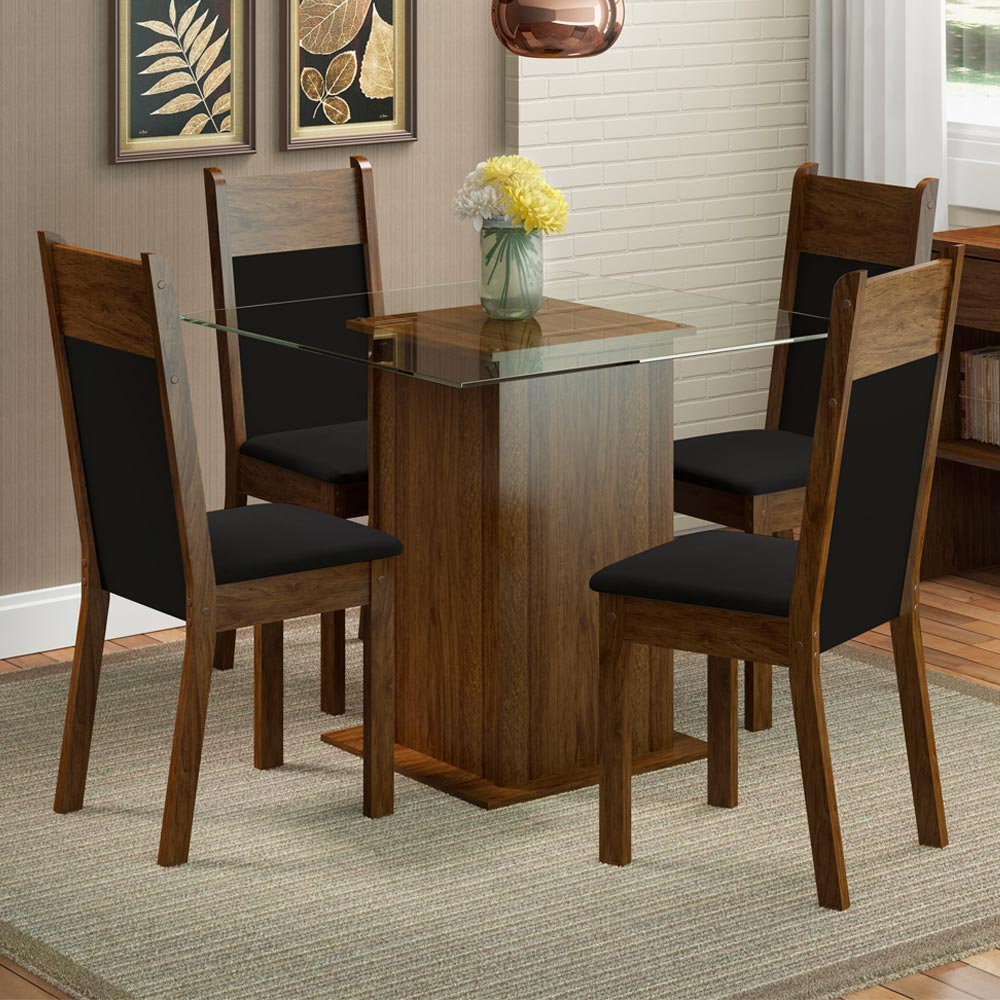 Juego de Comedor con Tapa de Vidrio 4 Sillas Marrón/Negro Anita