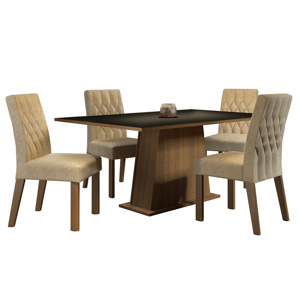 Juego de Comedor Madesa Ingrid Mesa Tapa de Madera con 4 Sillas Marrón/Negro/Imperial