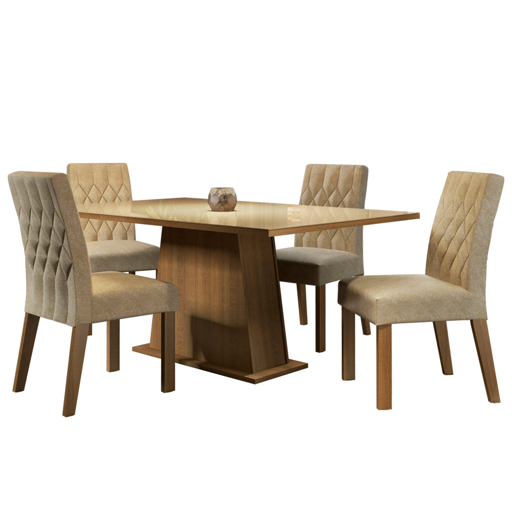 Juego de Comedor Madesa Grazi Mesa Tapa de Vidrio con 4 Sillas Marrón/Crema/Imperial