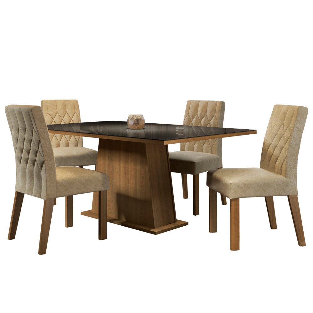 Juego de Comedor Madesa Grazi Mesa Tapa de Vidrio con 4 Sillas Marrón/Negro/Imperial