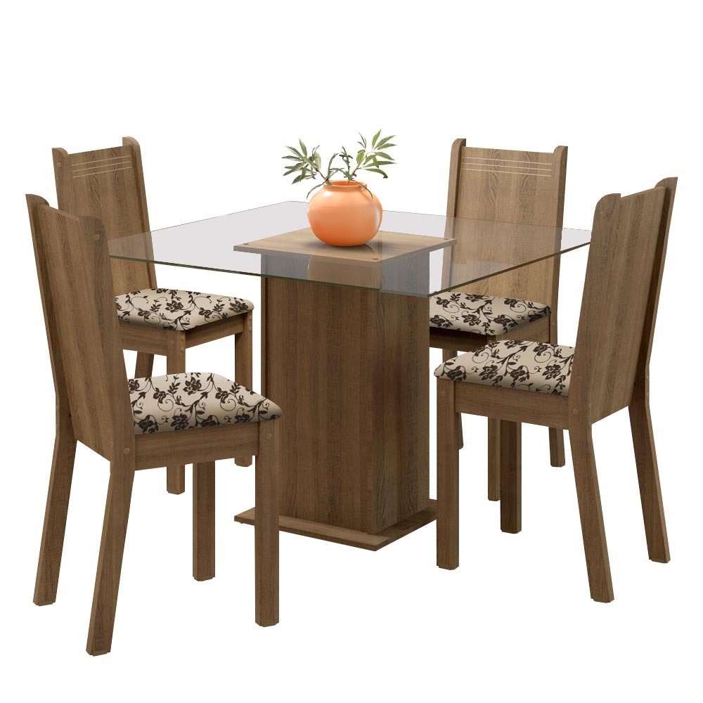 Juego de Comedor Madesa Maya Mesa Tapa de Vidrio con 4 Sillas Marrón/Beige Marrón