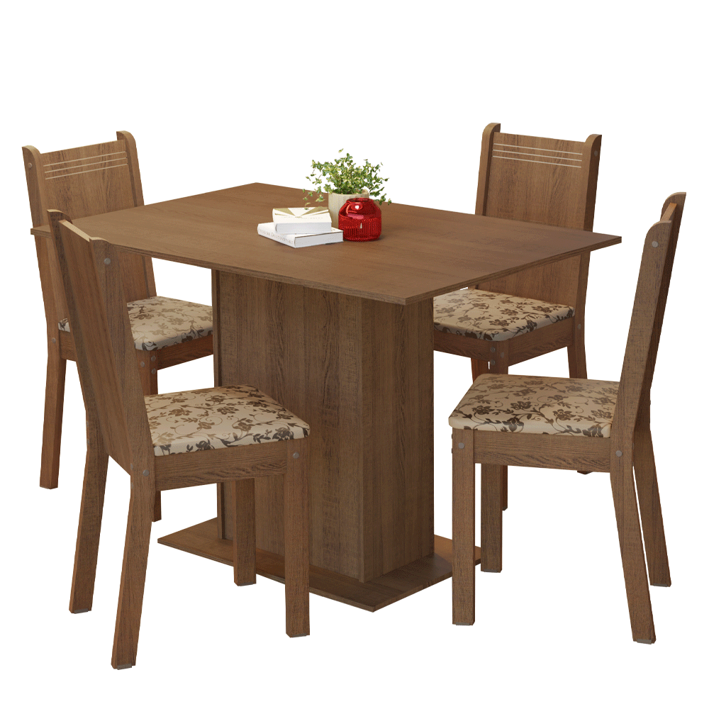 Juego de Comedor Madesa Luana Mesa Tapa de Madera con 4 Sillas Marrón/Beige Marrón