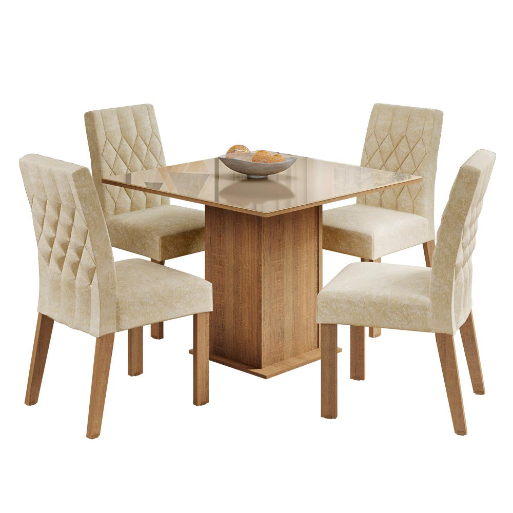 Juego de Comedor Madesa Brenda Mesa Tapa de Vidrio con 4 Sillas Marrón/Crema/Imperial