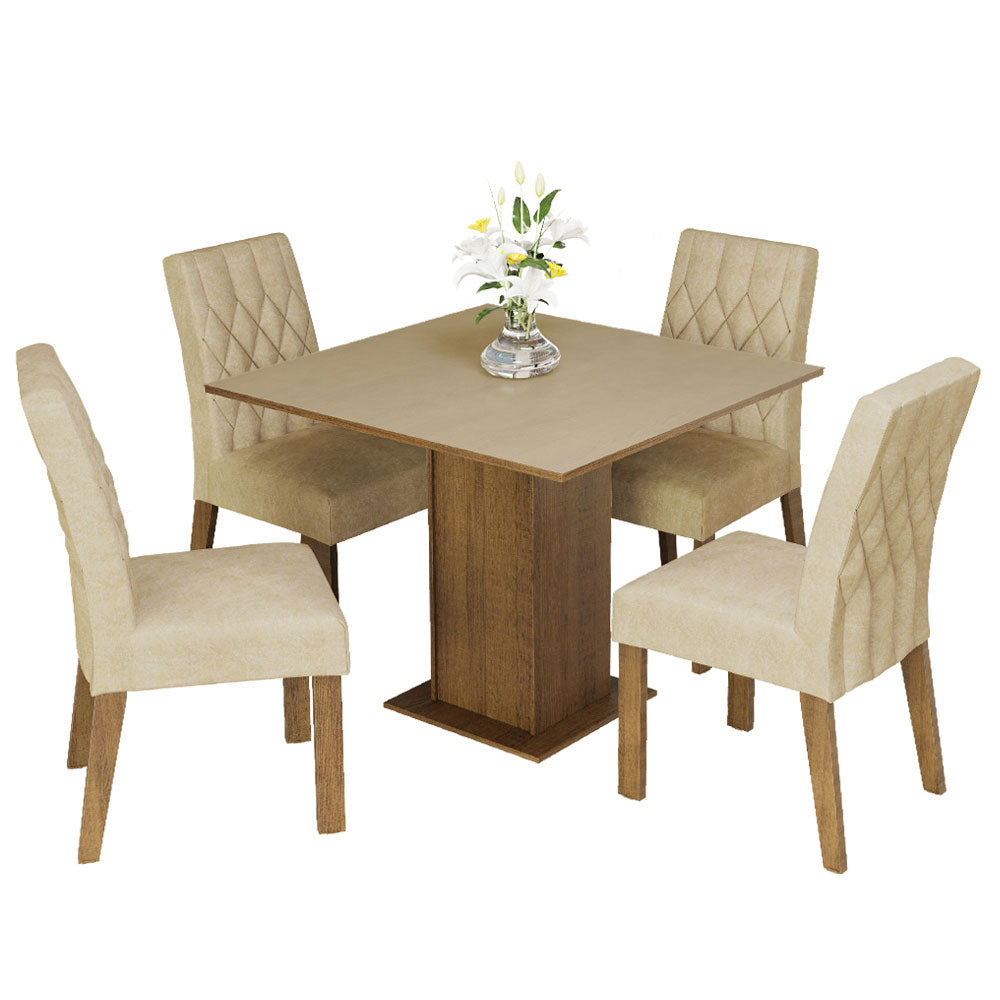 Juego de Comedor Madesa Rejane Mesa Tapa de Madera 4 Sillas Marrón/Crema/Imperial