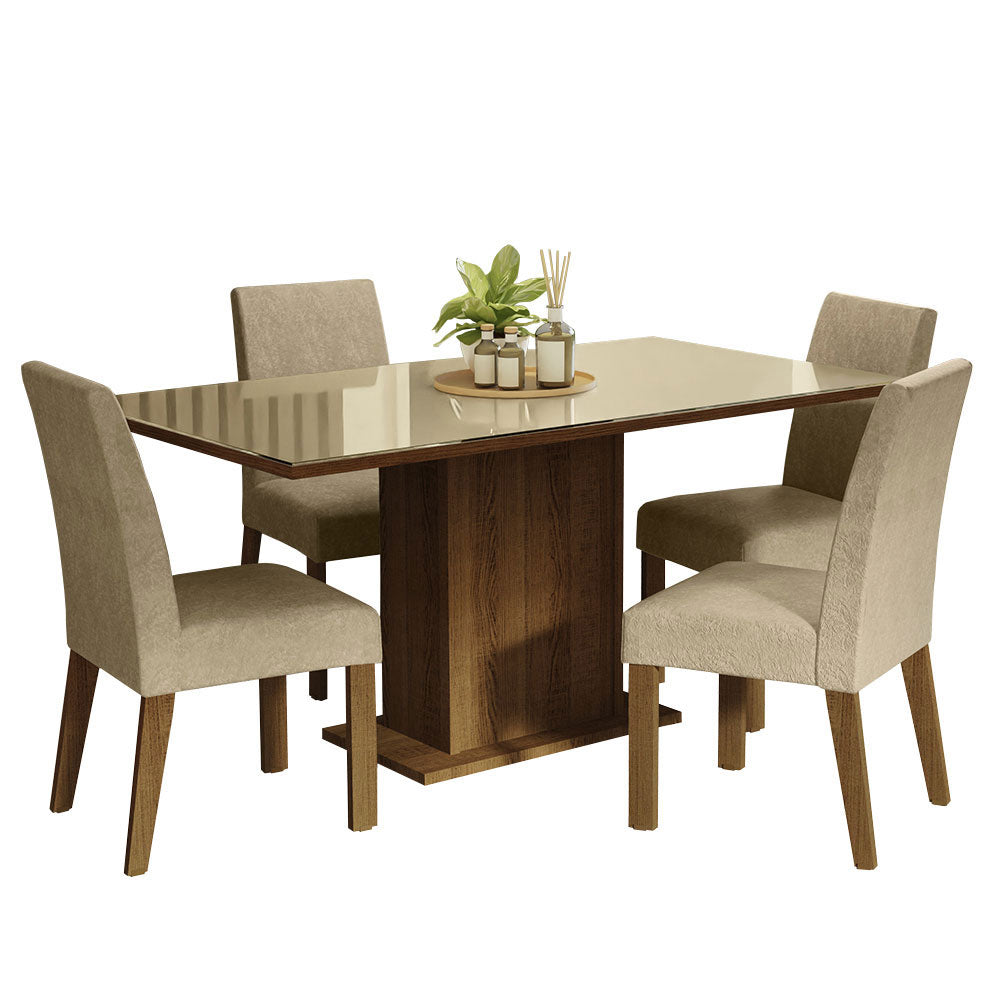 Juego de Comedor Mesa con Tapa de Vidrio 4 Sillas Marrón/Crema/Imperial Avril Madesa