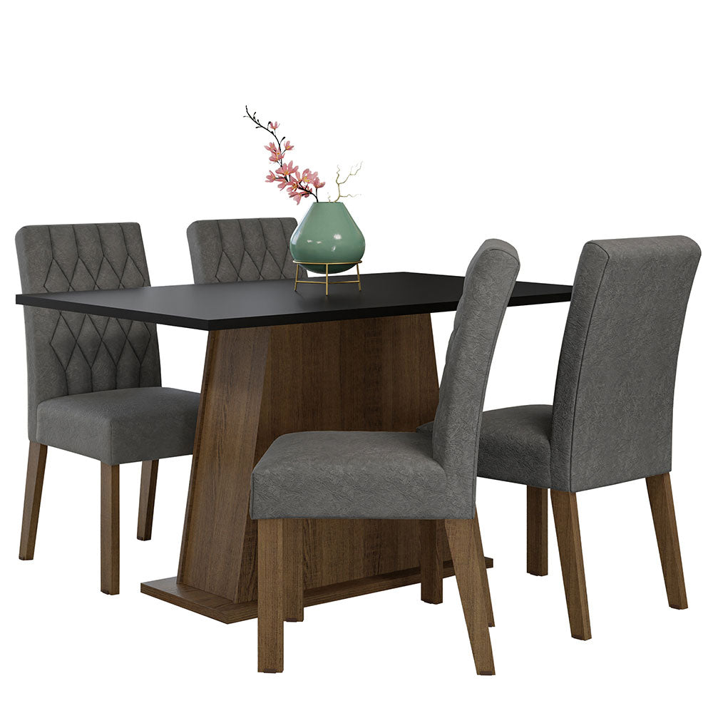 Juego de Comedor Mesa Tapa de Madera 4 Sillas Marrón/Negro/Silver Fiona Madesa